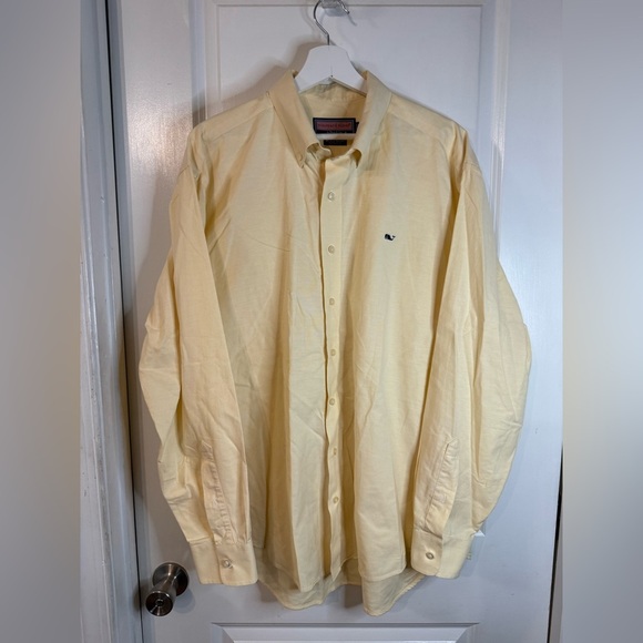 Vineyard Vines Men’s Yellow Cotton Whale Long Sleeve Button Sown Shirt - Size L - Picture 1 of 7